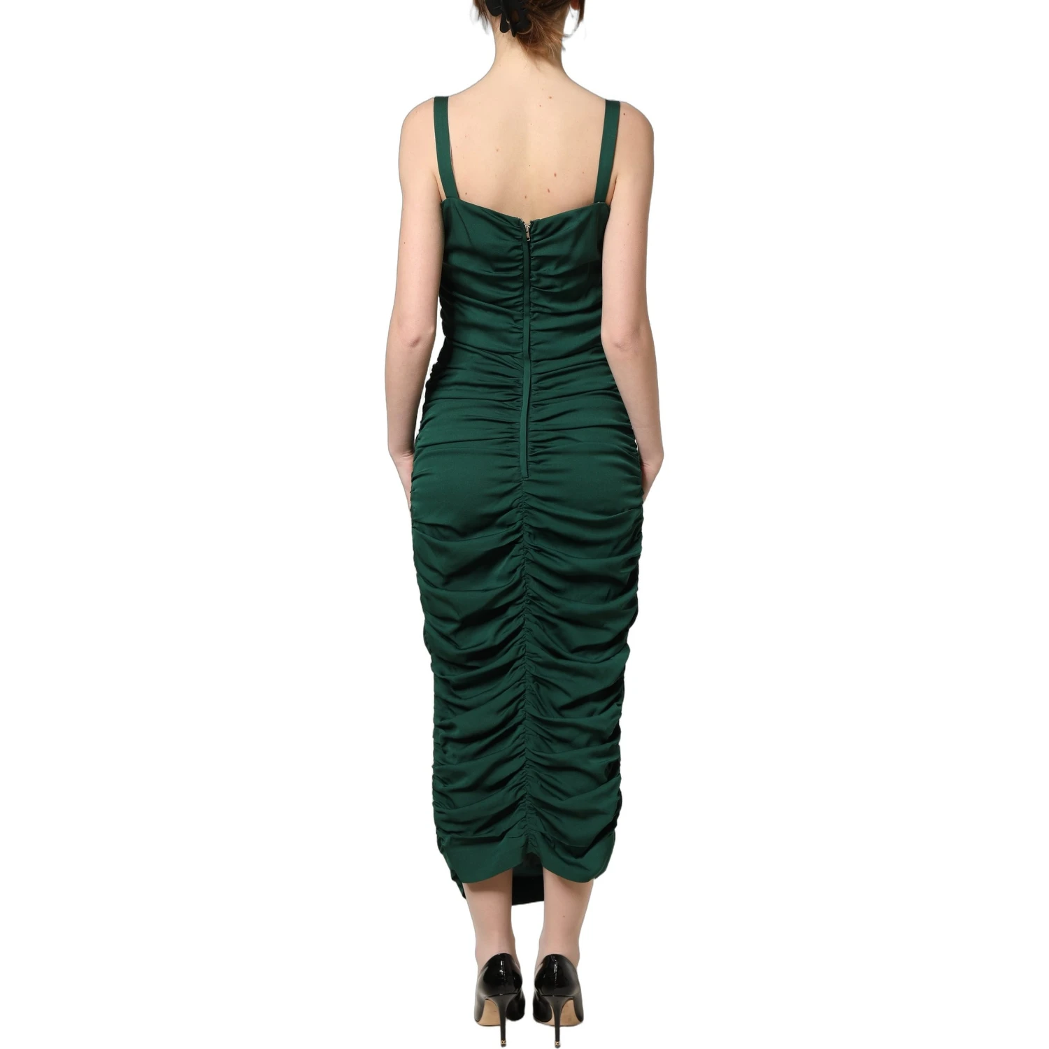 Green Ruched Sweetheart Bodycon Midi Dress