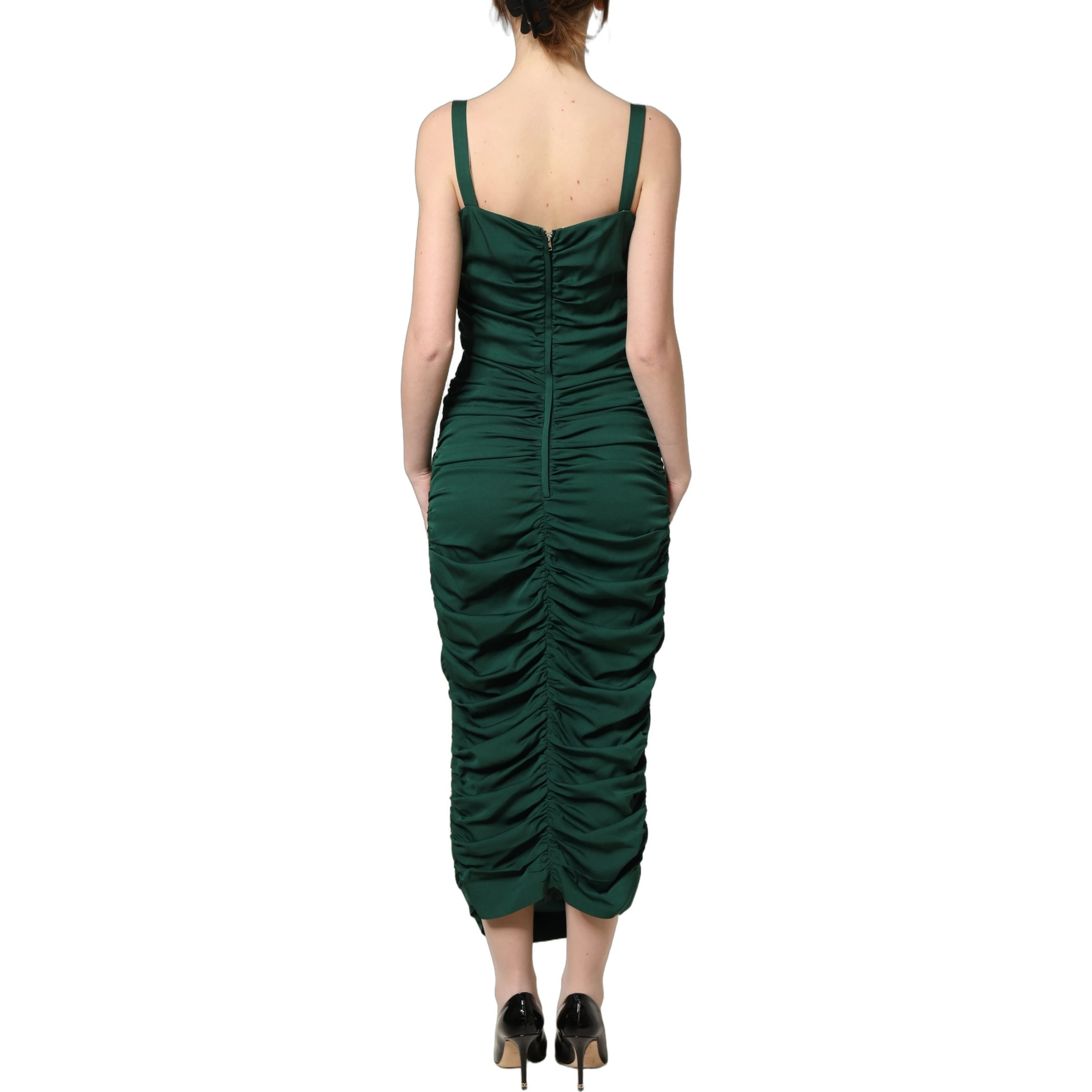 Green Ruched Sweetheart Bodycon Midi Dress