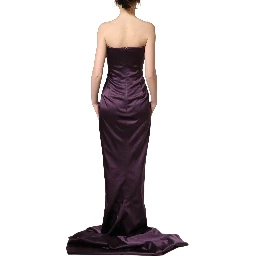 Purple Silk Crystal Strapless Floor Length Gown Dress