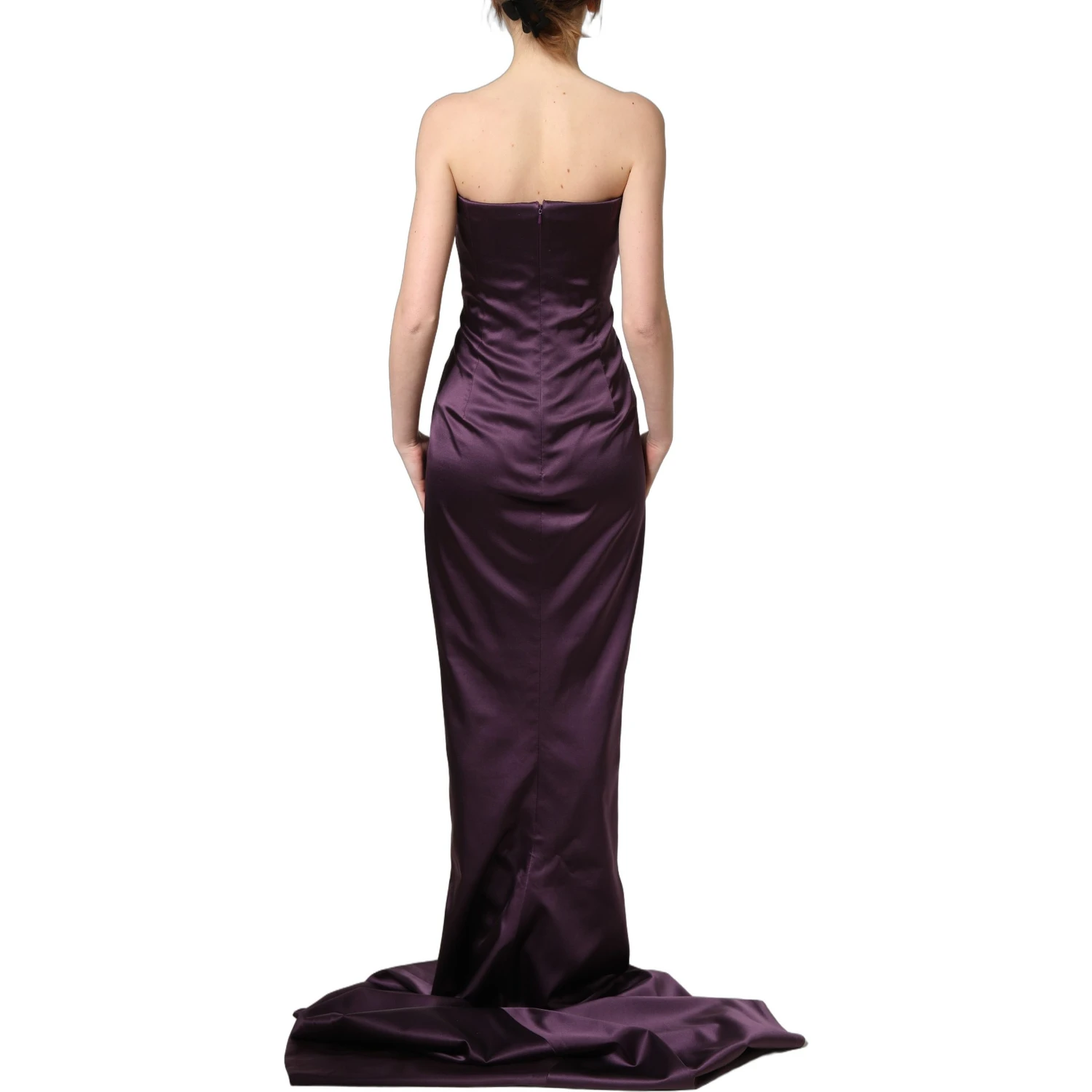 Purple Silk Crystal Strapless Floor Length Gown Dress