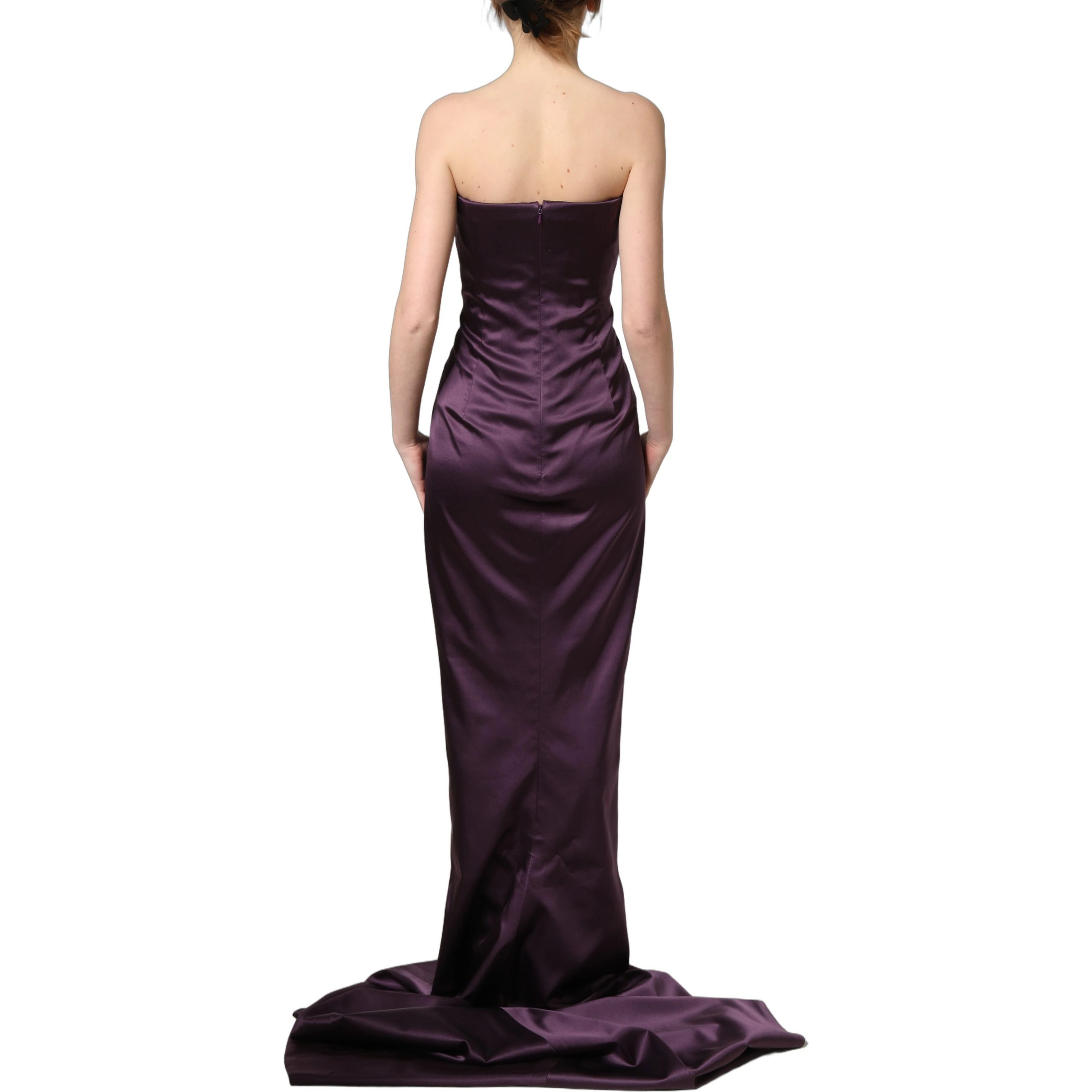 Purple Silk Crystal Strapless Floor Length Gown Dress