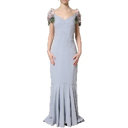 Light Blue Hydrangea Embellished Cap Sleeve Dress