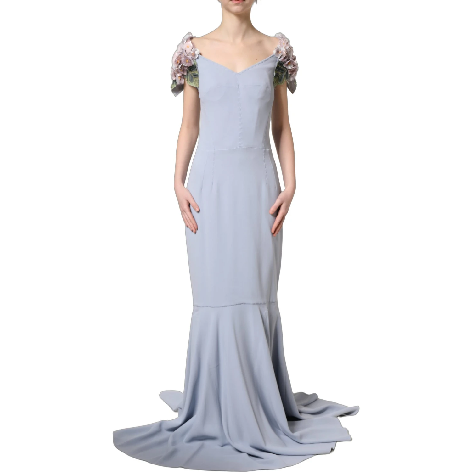 Light Blue Hydrangea Embellished Cap Sleeve Dress