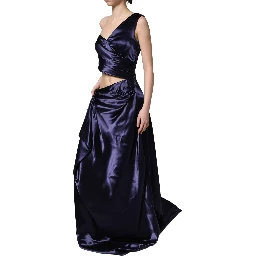 Navy Blue One Shoulder Evening Gown Dress