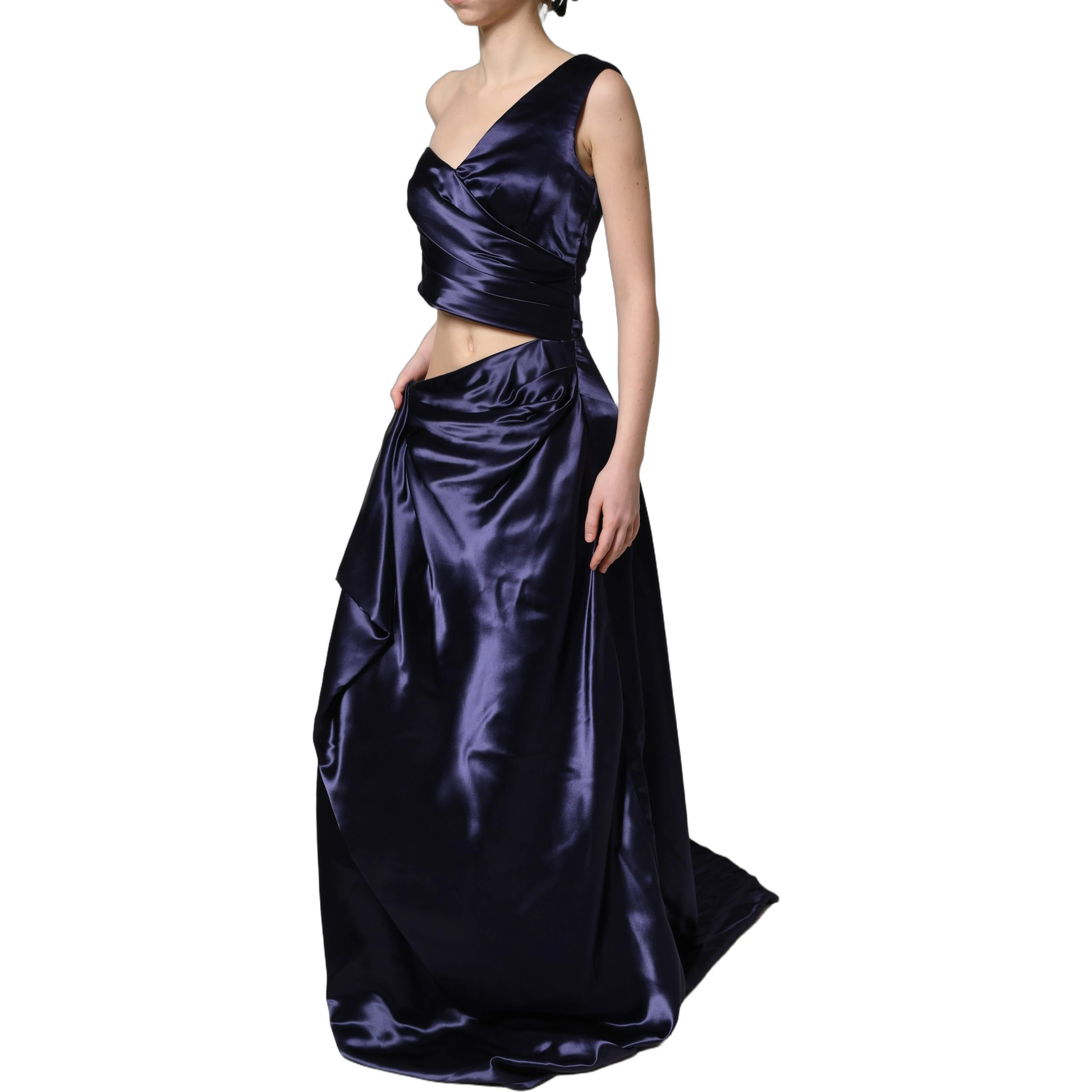 Navy Blue One Shoulder Evening Gown Dress