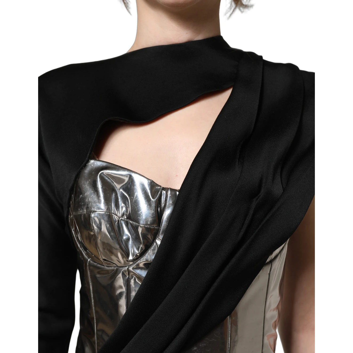 Black Silver OneShoulder Cocktail Gown Dress