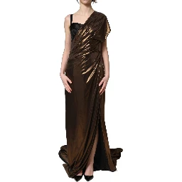 Bronze Asymmetrical Draping OneShoulder Dress