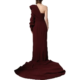 Maroon Crystal One Shoulder EveningGown Dress