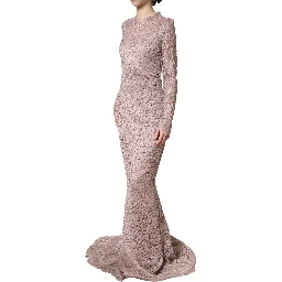 Pink Lace Long Sleeves Evening Gown Dress