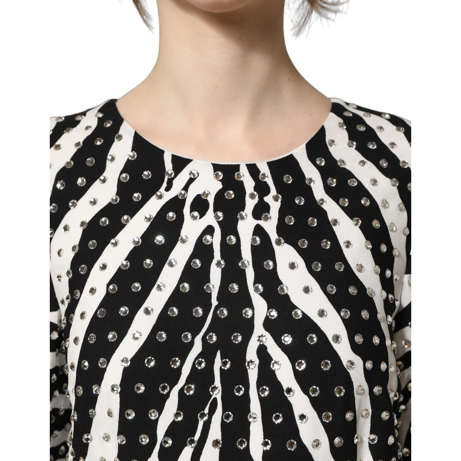 Black White Zebra Crystal Embellished Dress
