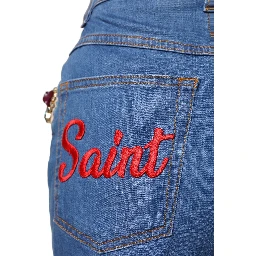 Blue Cotton Embellished BermudaDenim Shorts