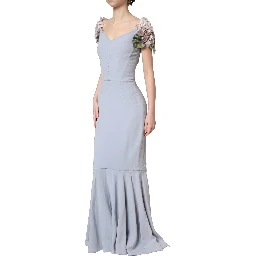 Light Blue Hydrangea Embellished Cap Sleeve Dress