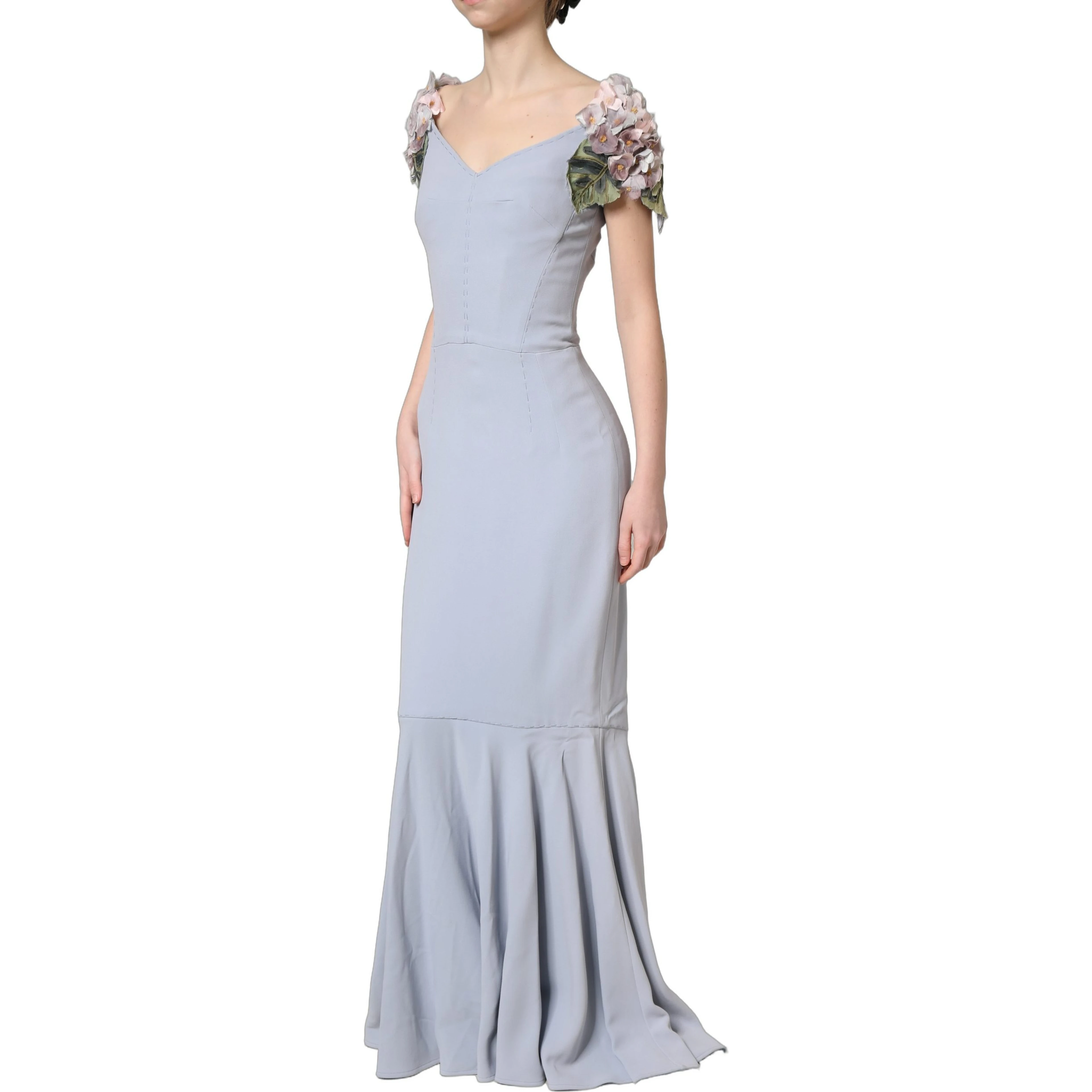 Light Blue Hydrangea Embellished Cap Sleeve Dress