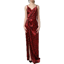 Red Leopard Draped Sleeveless Maxi Dress