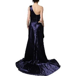 Navy Blue One Shoulder Evening Gown Dress