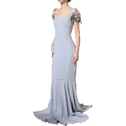 Light Blue Hydrangea Embellished Cap Sleeve Dress