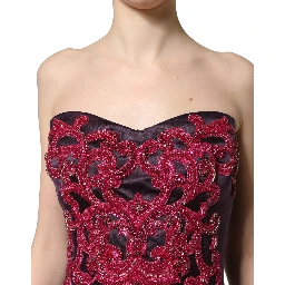Purple Silk Crystal Strapless Floor Length Gown Dress