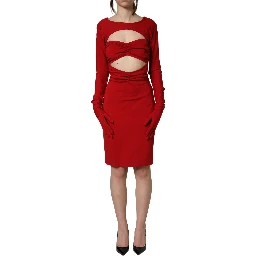 Red Cut Out Bodycon Long Sleeves Sheath Glove Dress