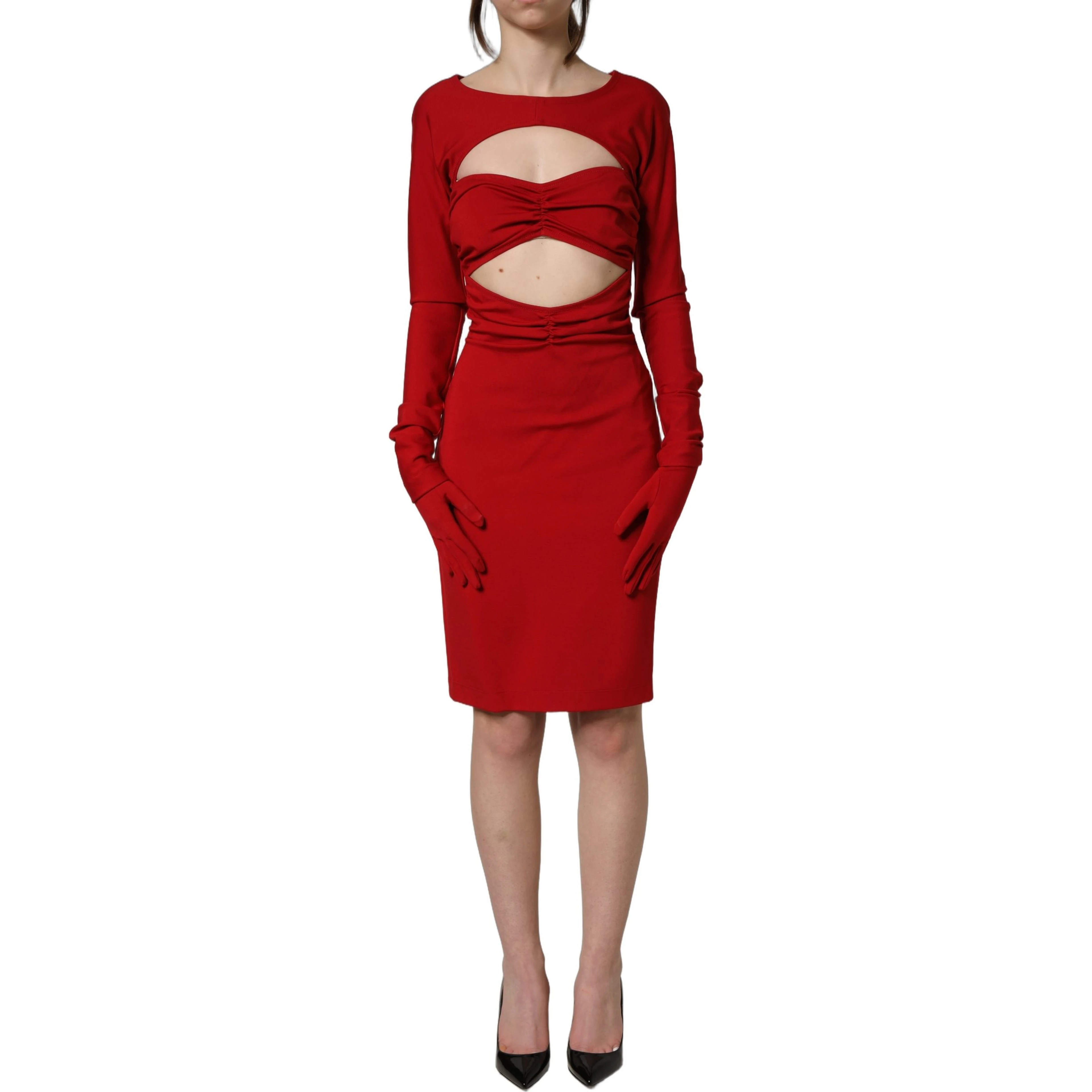 Red Cut Out Bodycon Long Sleeves Sheath Glove Dress