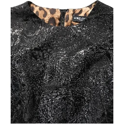 Black Floral Jacquard Flared A-line Dress