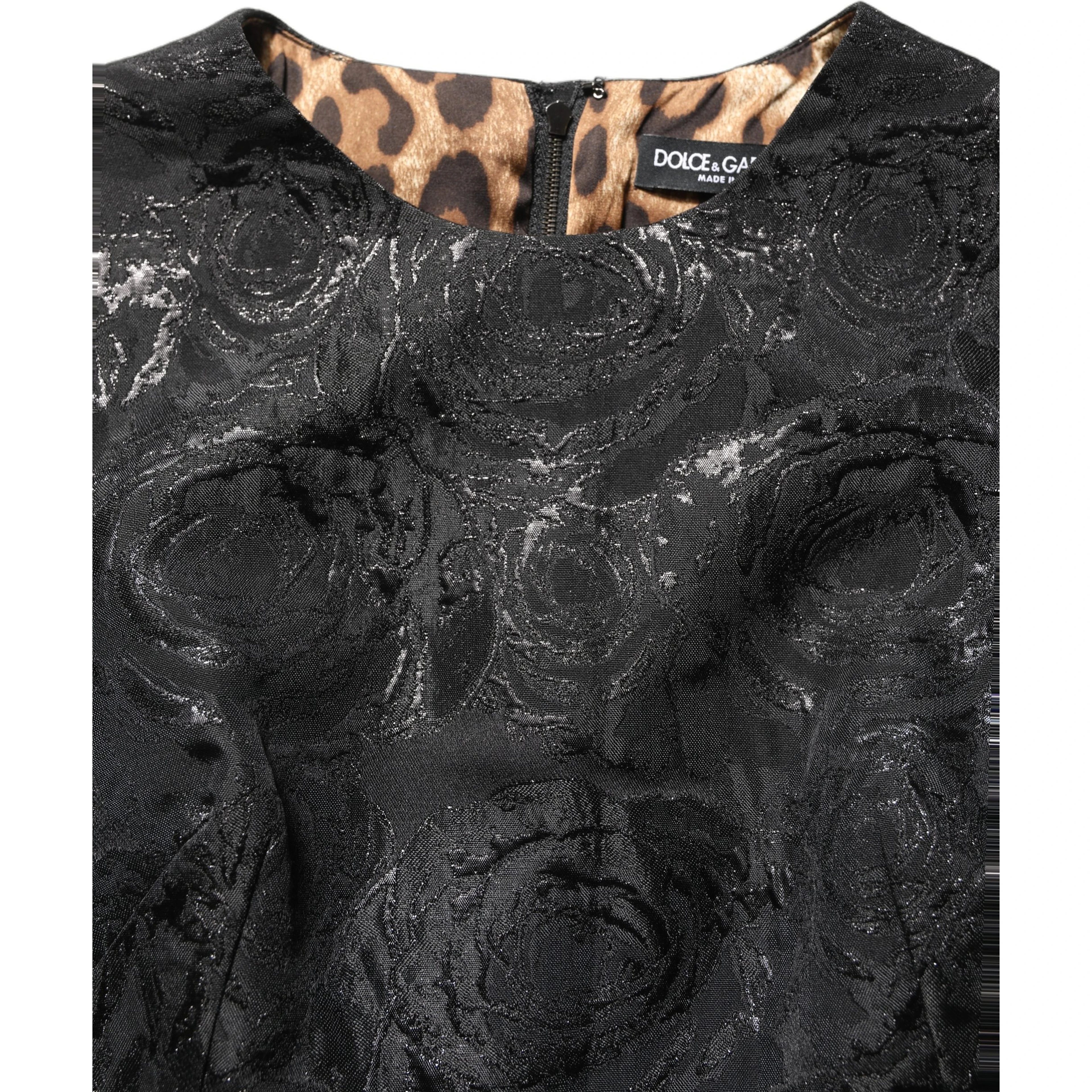 Black Floral Jacquard Flared A-line Dress