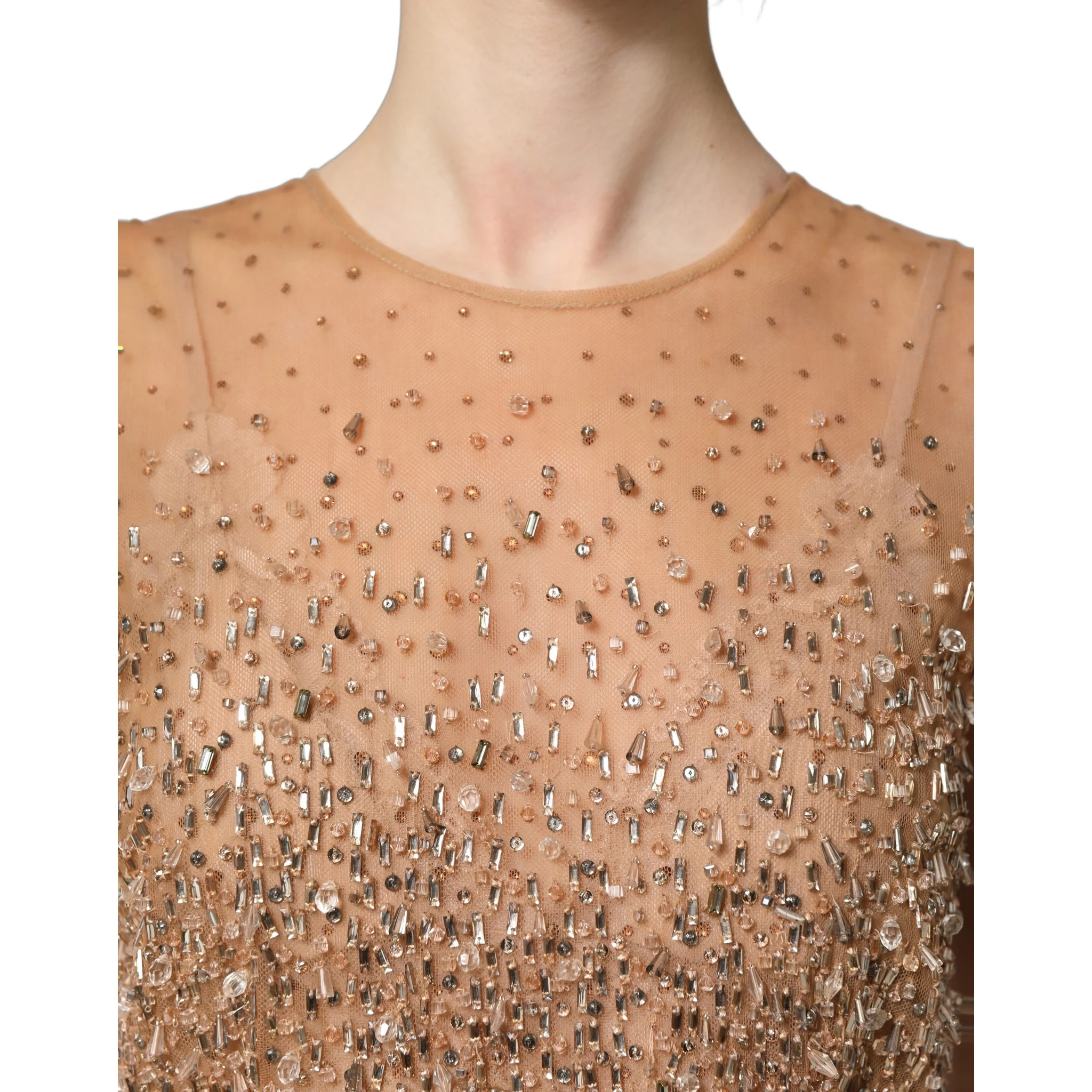 Brown Crystal Embellished Mermaid Gown Dress