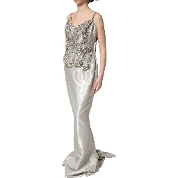 Silver Crystal Embellished EveningGown Dress