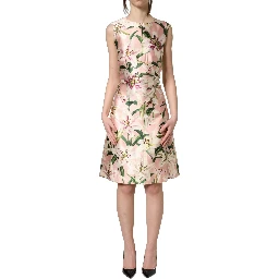 Light Pink LilyPrint Sleeveless Sheath Dress