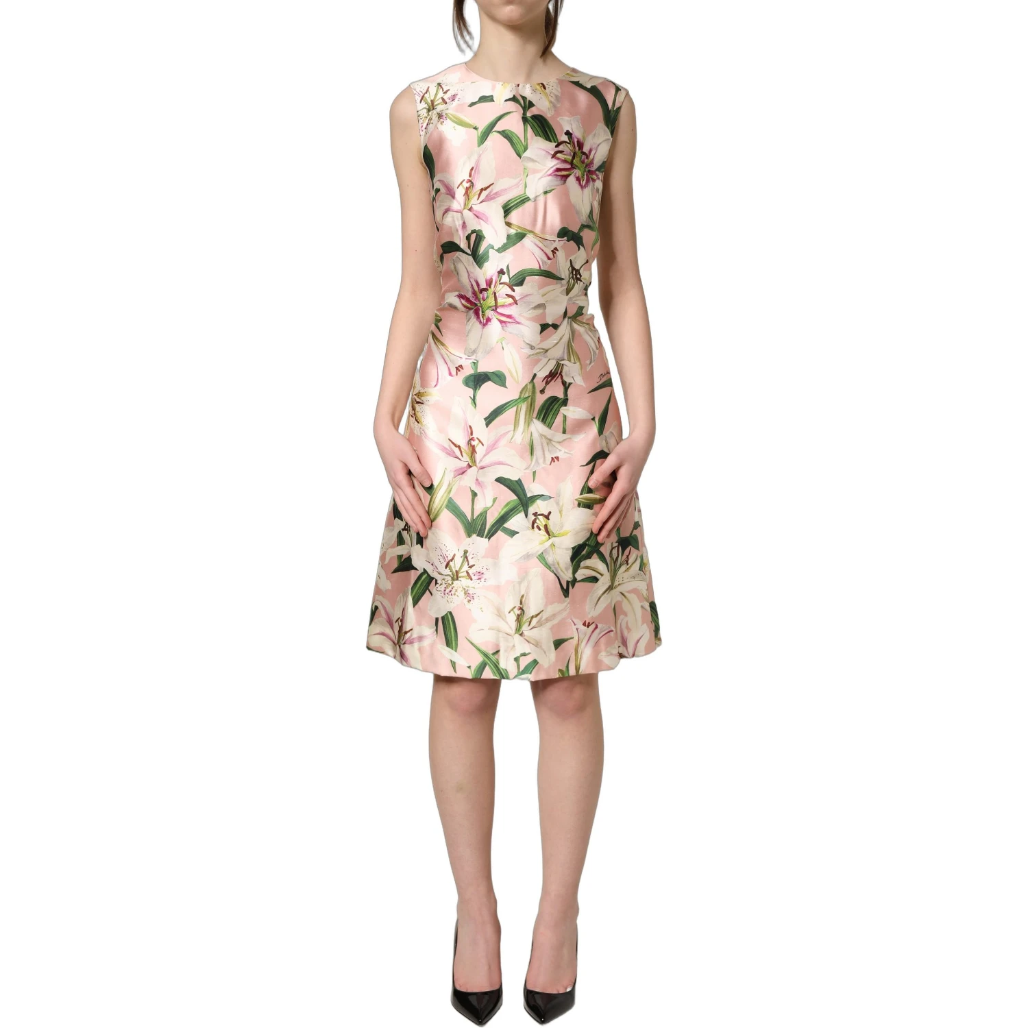 Light Pink LilyPrint Sleeveless Sheath Dress