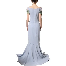 Light Blue Hydrangea Embellished Cap Sleeve Dress
