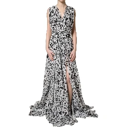 Black White Logo Sleeveless Floor Length Maxi Dress