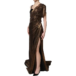 Bronze Asymmetrical Draping OneShoulder Dress