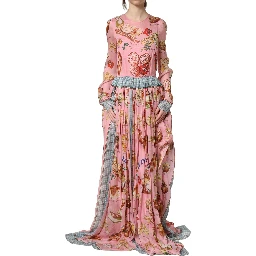 Light Pink Bread Print Pleated Maxi Dress