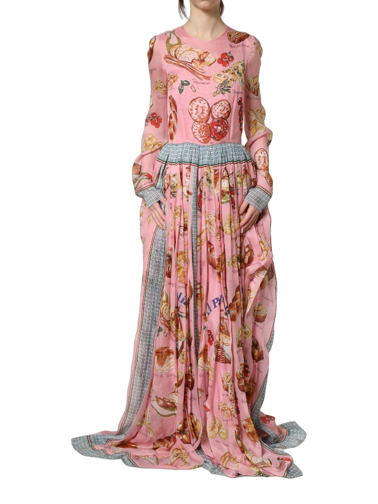 Light Pink Bread Print Pleated Maxi Dress alternative