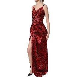 Red Leopard Draped Sleeveless Maxi Dress