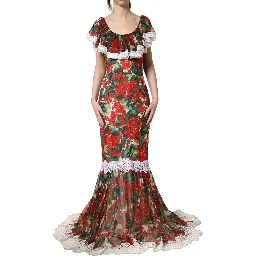 Multicolor Geranium Flower Lace Maxi Dress