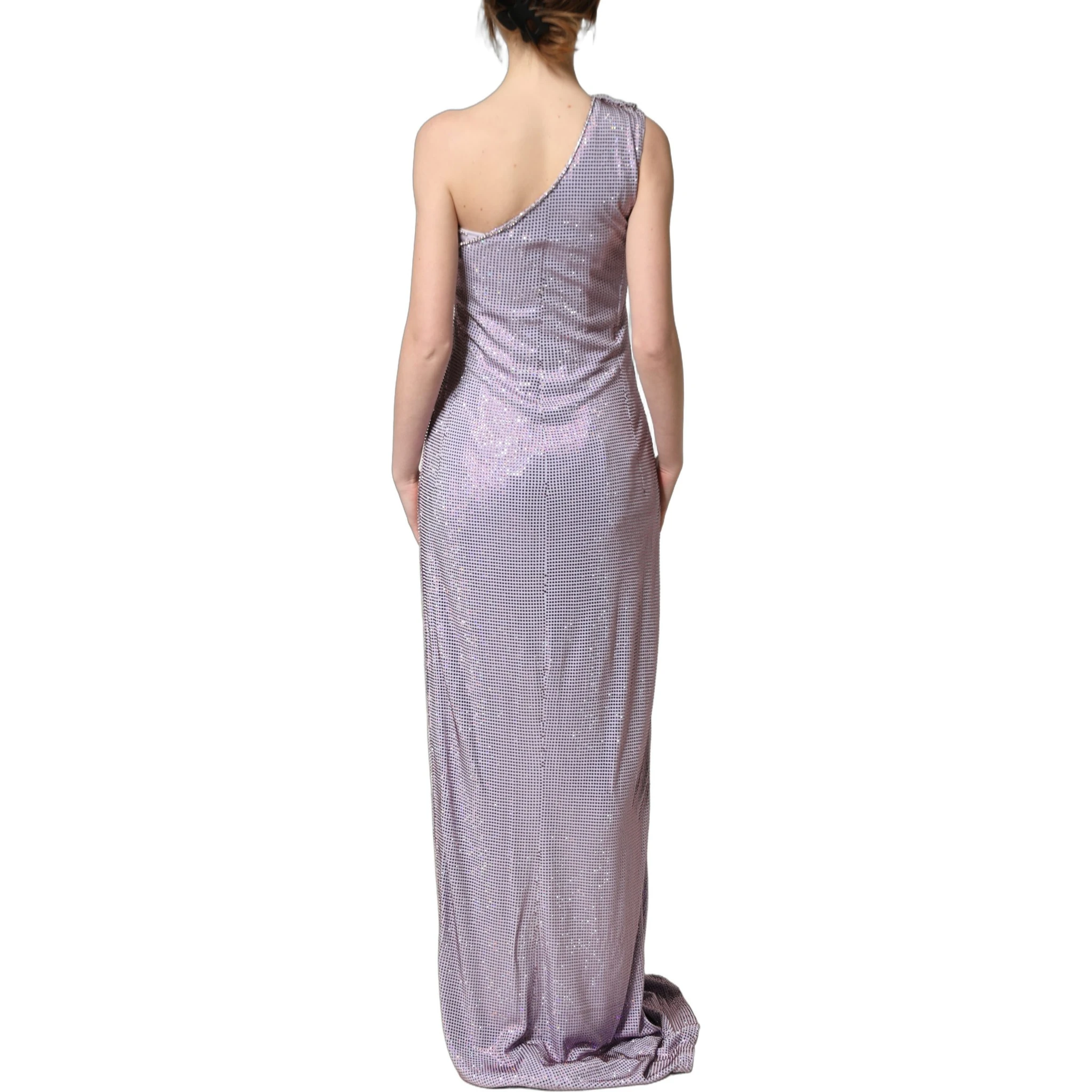 Purple Crystal OneShoulder EveningGown Dress
