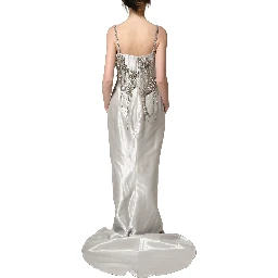 Silver Crystal Embellished EveningGown Dress