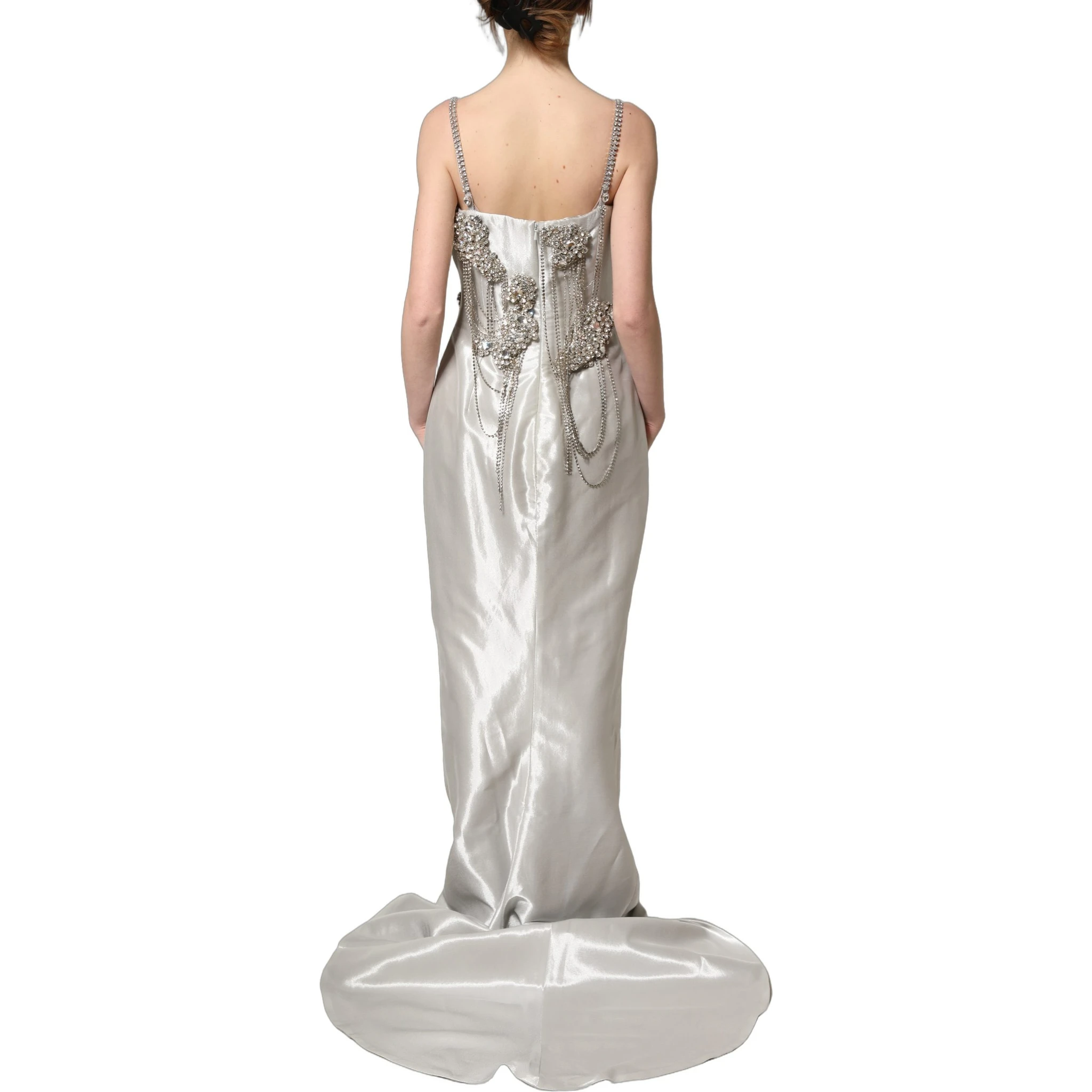 Silver Crystal Embellished EveningGown Dress