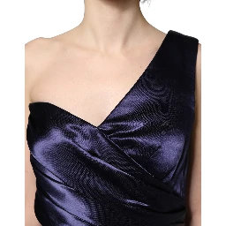 Navy Blue One Shoulder Evening Gown Dress