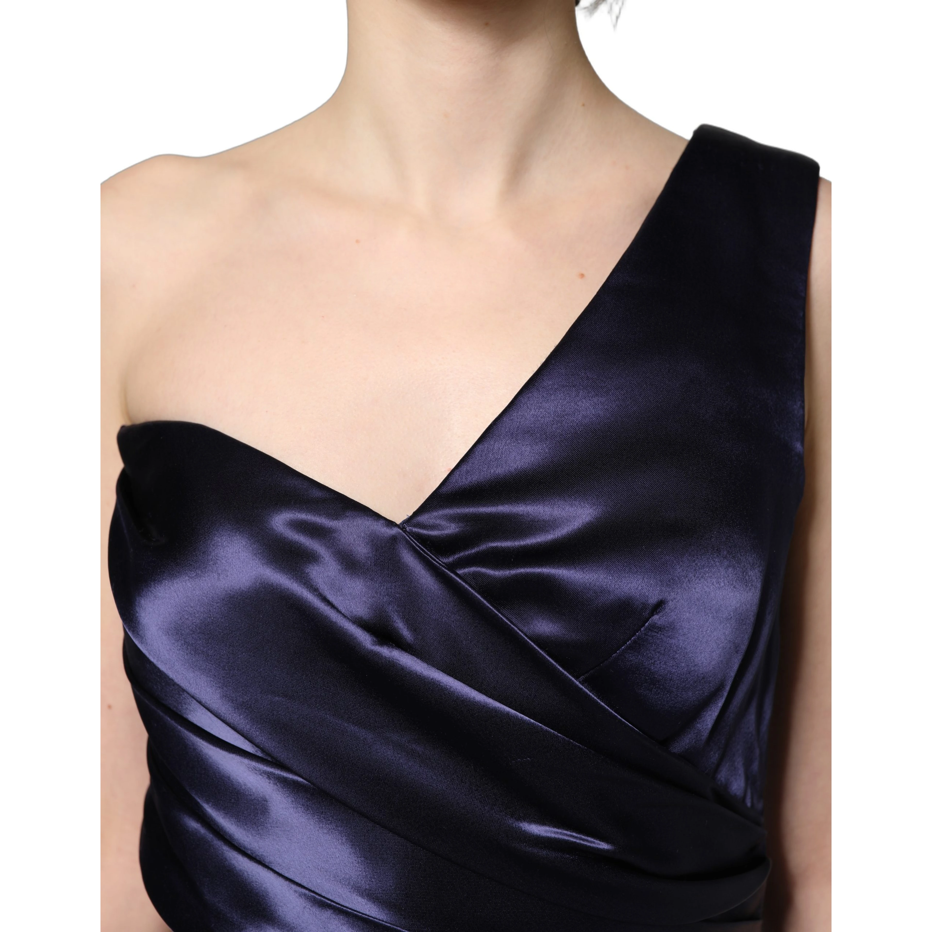Navy Blue One Shoulder Evening Gown Dress