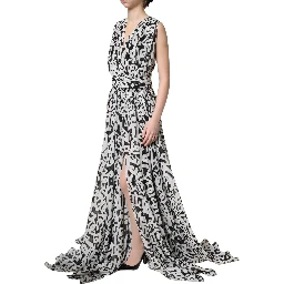 Black White Logo Sleeveless Floor Length Maxi Dress