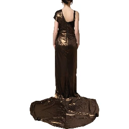 Bronze Asymmetrical Draping OneShoulder Dress
