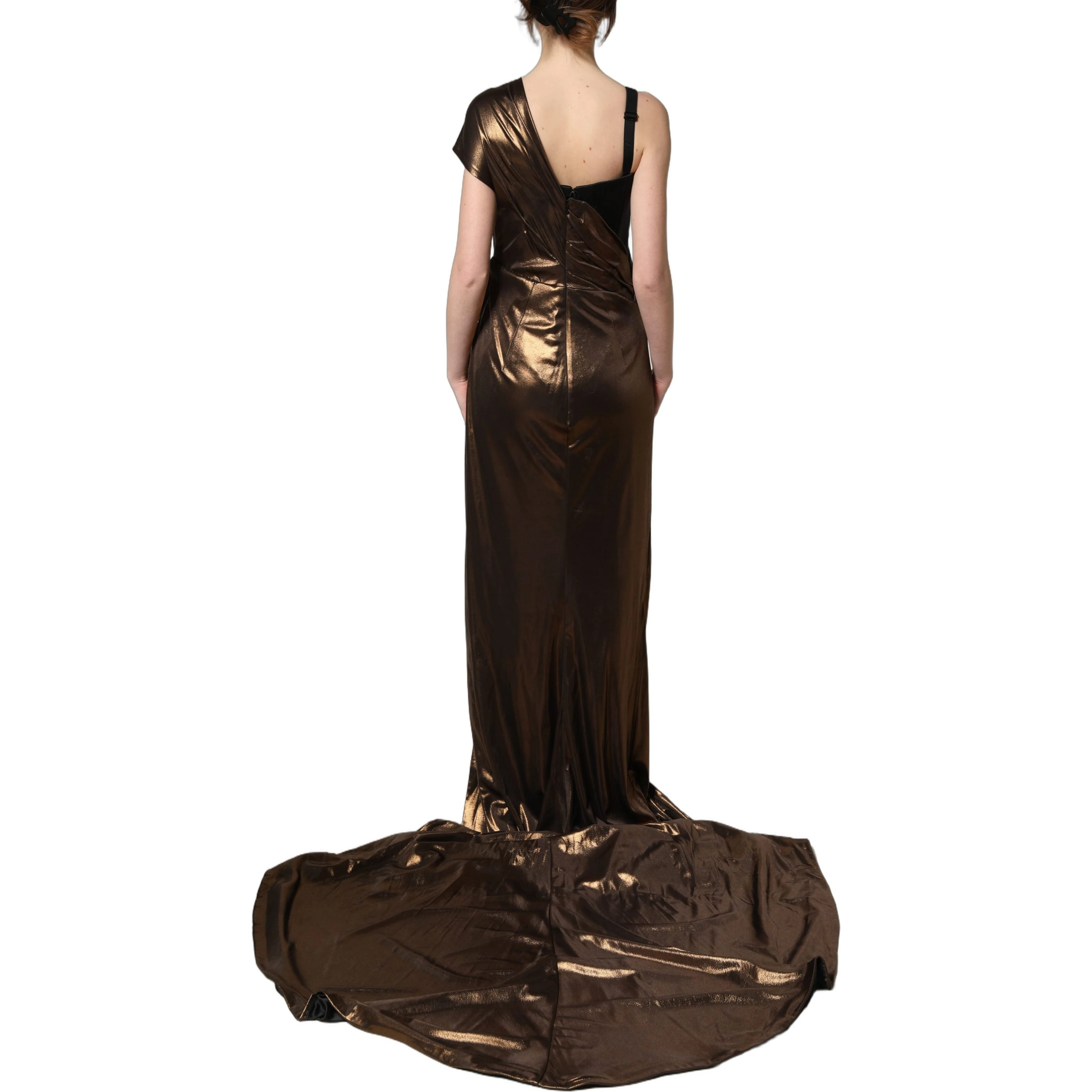 Bronze Asymmetrical Draping OneShoulder Dress
