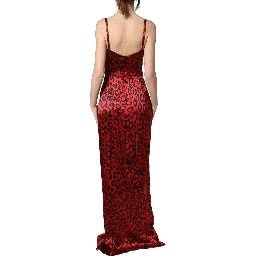 Red Leopard Draped Sleeveless Maxi Dress