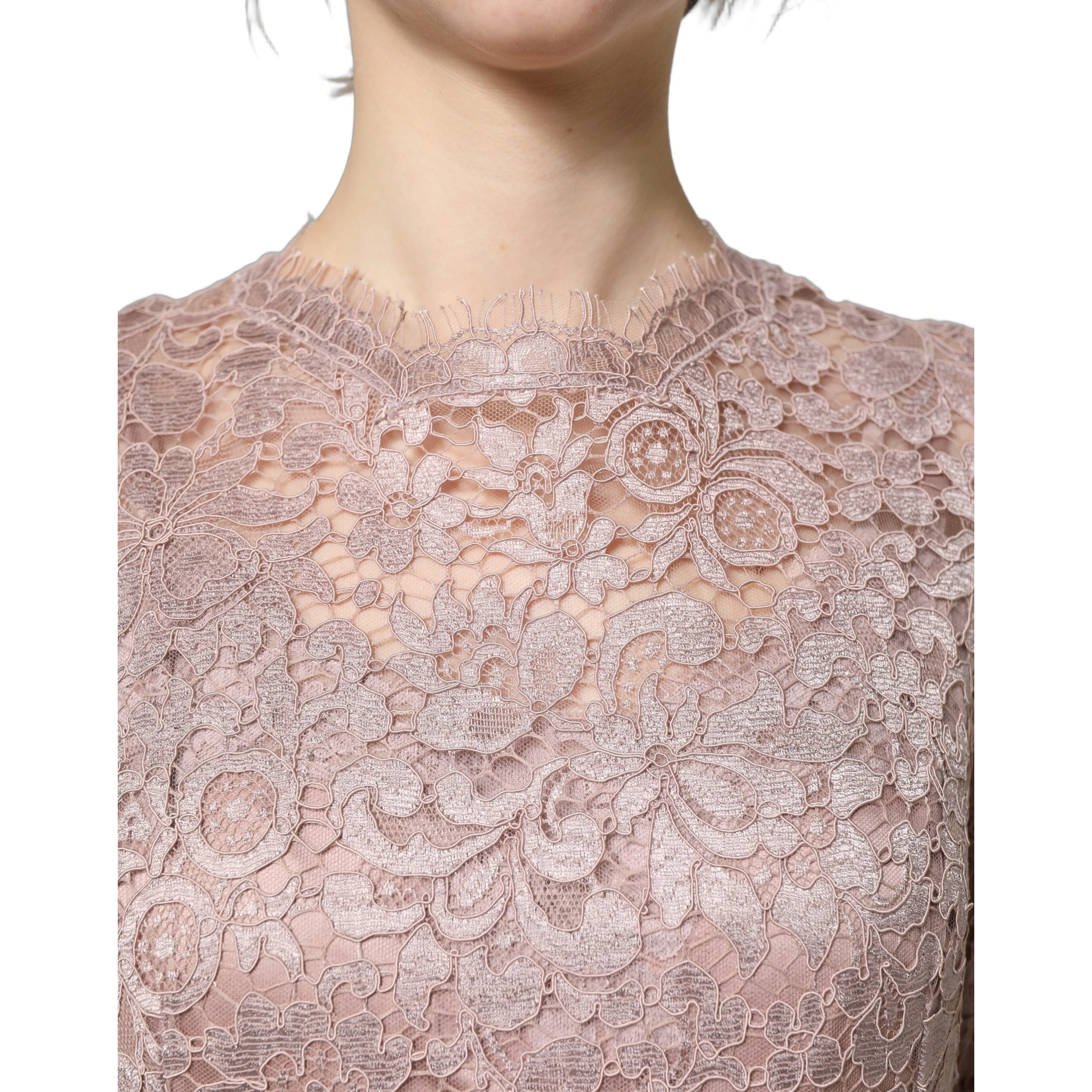 Pink Lace Long Sleeves Evening Gown Dress