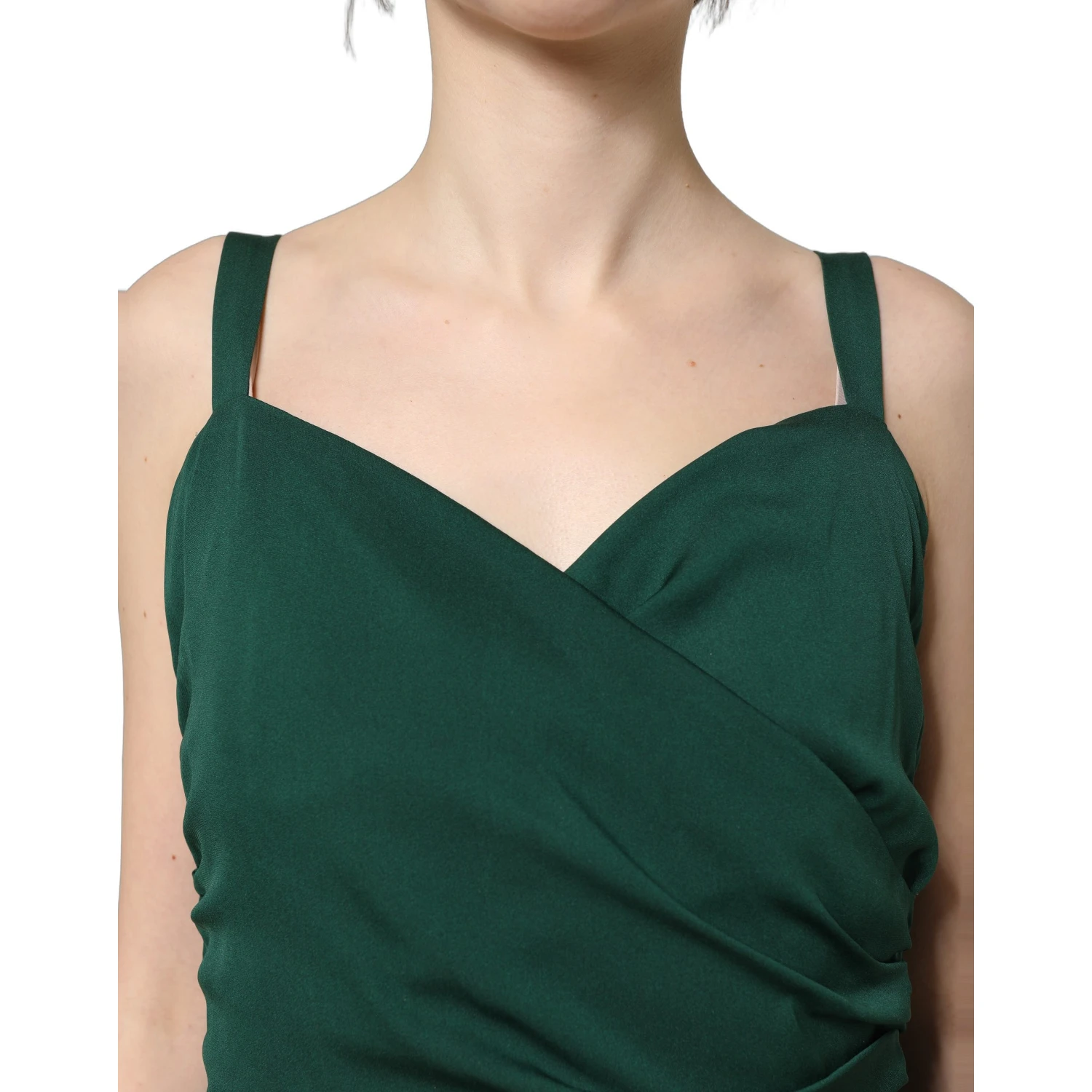 Green Ruched Sweetheart Bodycon Midi Dress