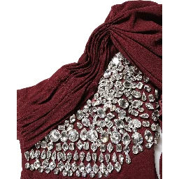 Maroon Crystal One Shoulder EveningGown Dress