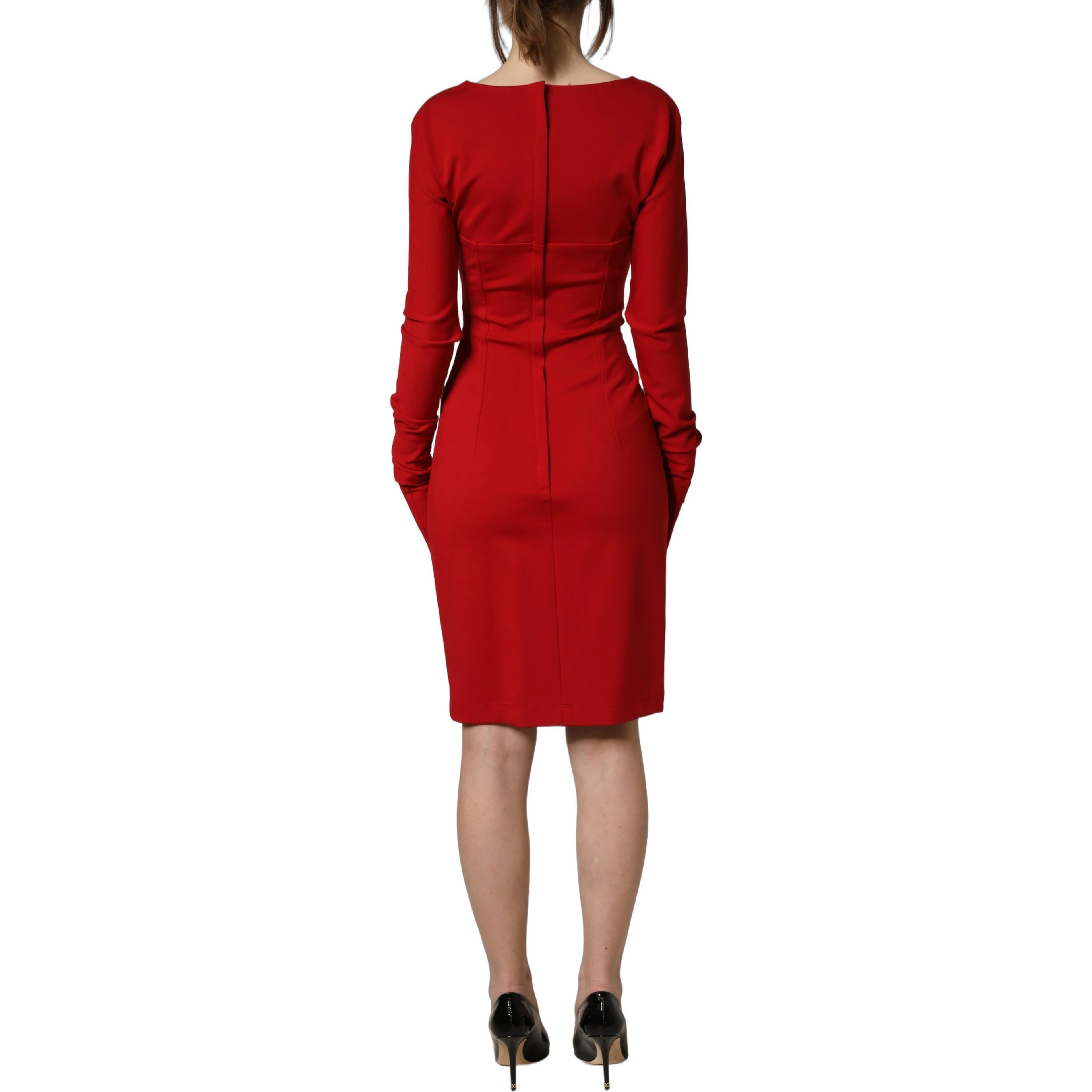 Red Cut Out Bodycon Long Sleeves Sheath Glove Dress