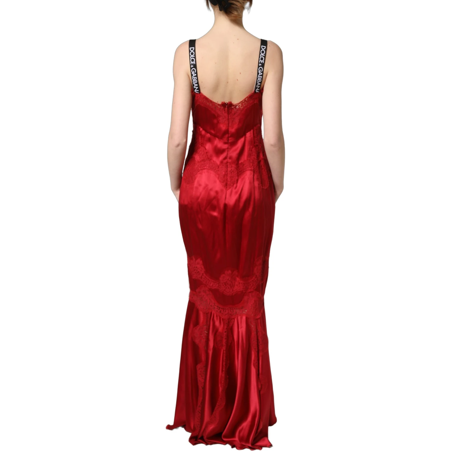 Red Silk Sleeveless Maxi Long Lace Trim Dress